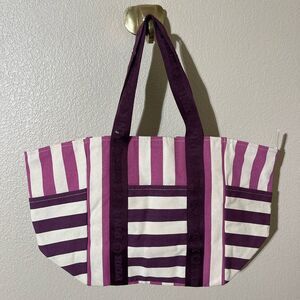 Pink Stylish Striped Tote Bag - Purple and White